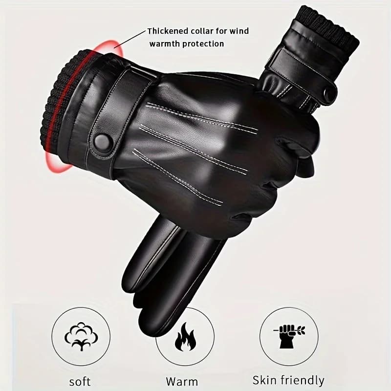 1 pair of hot winter driving gloves for motorcycle riding gloves black with finger entire men's gloves PU gloves winter warm touch screen