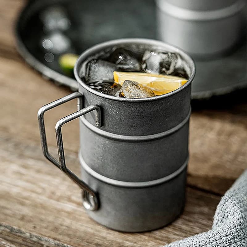 380ml Retro Coffee Water Cup stile industriale barile di olio tazza campeggio all'aperto Picnic boccale di birra utensili per bere acciaio inossidabile