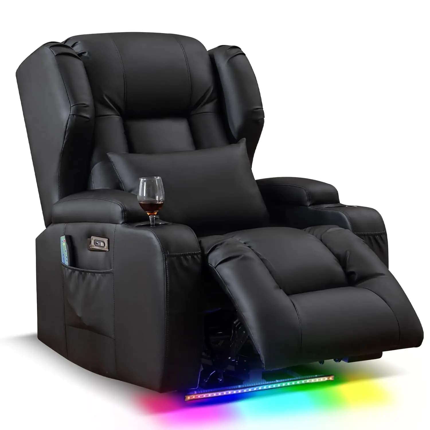 Divano Reclinabile Elettrico Imbottito con Massaggio Termico, Luce LED, Cuscino Lombare, Porta USB e Portabicchieri, per Home Theater, Gaming e Relax, Personalizzabile