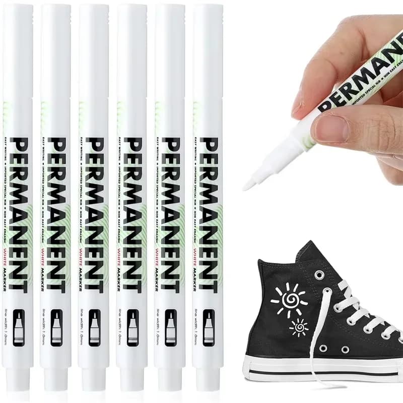 Set di 5 Pennarelli Bianchi Impermeabili a Base Alcolica per Pneumatici, Pittura, Graffiti Fai-da-Te, Schizzi e Cancelleria Scolastica