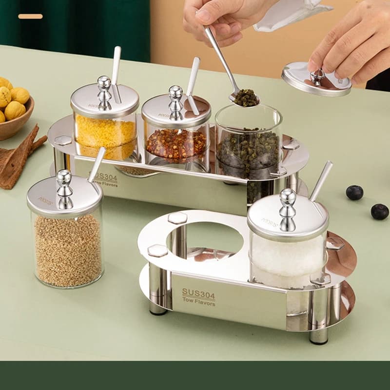Set di barattoli per condimenti in acciaio inossidabile 304 barattolo di sale al pepe in vetro trasparente condimento per spezie contenitore per alimenti da cucina