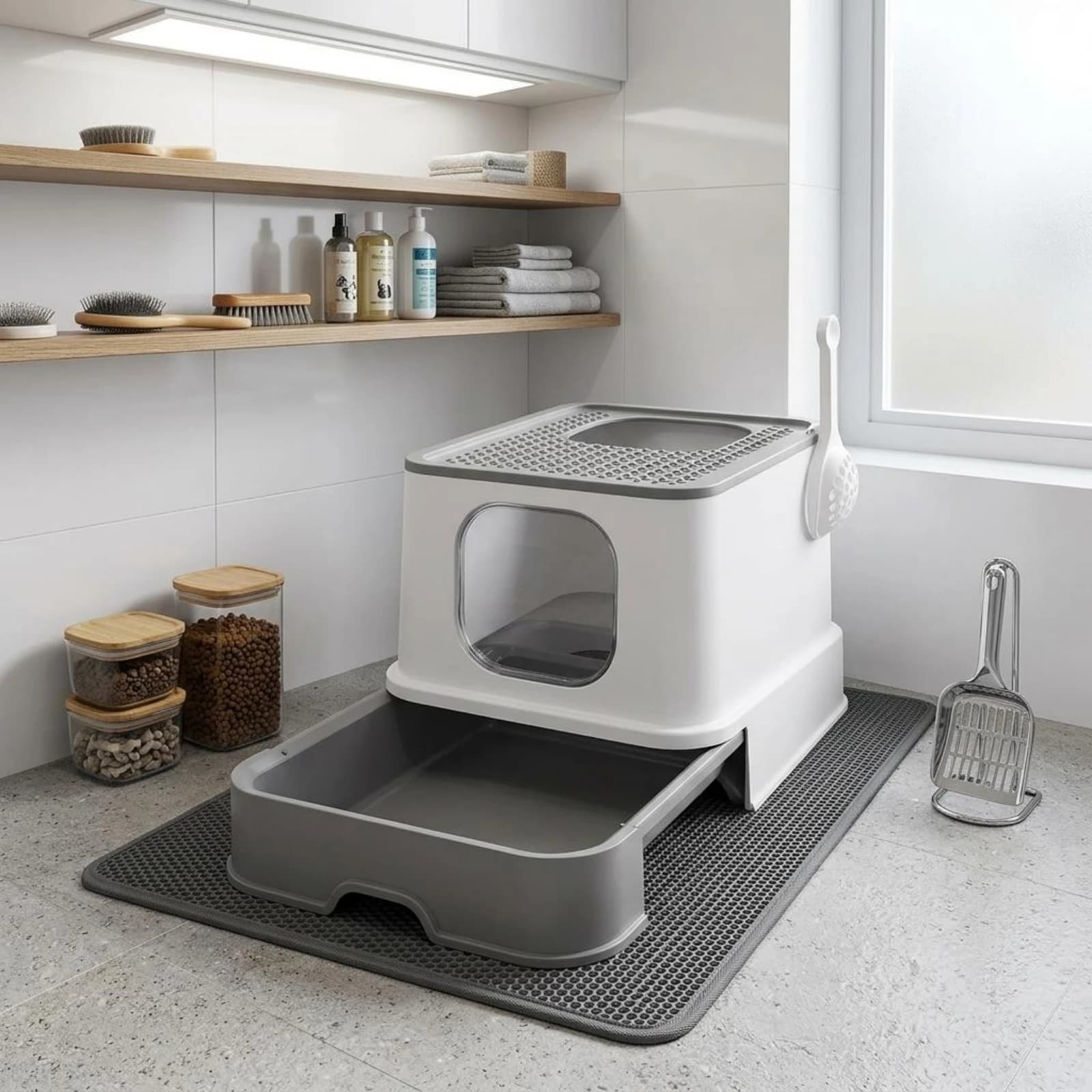 Drawer Style Litter Box Easy Clean Enclosed Feline Litter Box Covered Feline Potty Odor Control Pet Supplies Stain-Resistant