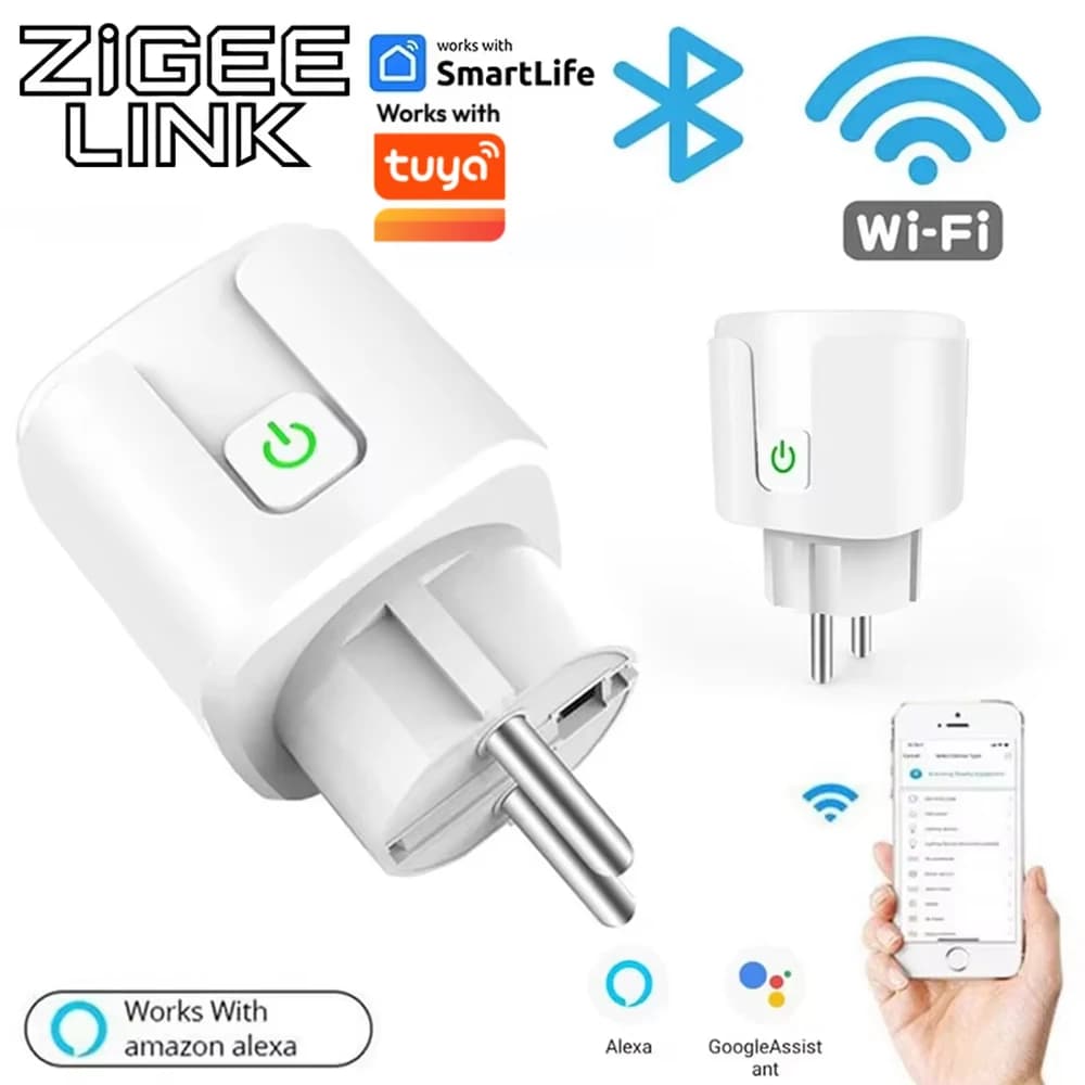 4 Pieces WiFi 16A Smart Switch with EU socket, Energy Consumption Monitoring, Vocal Control via Smart Life App, Compatible with Tuya, Alexa, Google Home, Alice