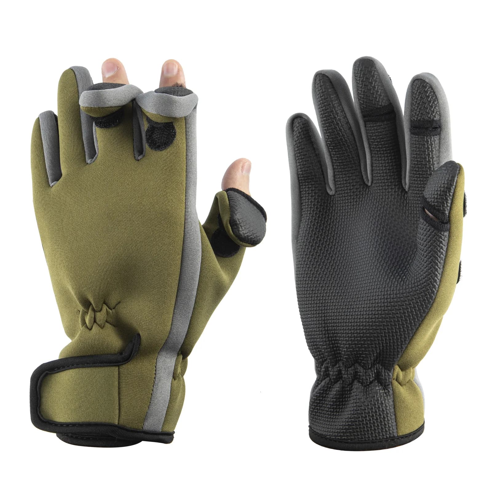 Men winter fishing gloves waterproof saltwater with 3 warm breathable mimetic anti-slip gloves without cycling fishing fingers