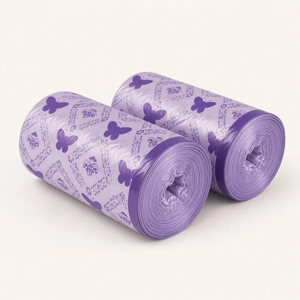 Trash Bags Purple Scented 1 Roll 100 Bags for Home Kitchen Bathroom Office Waste Baskets Bin Liners and Daily Cleaning Supplies