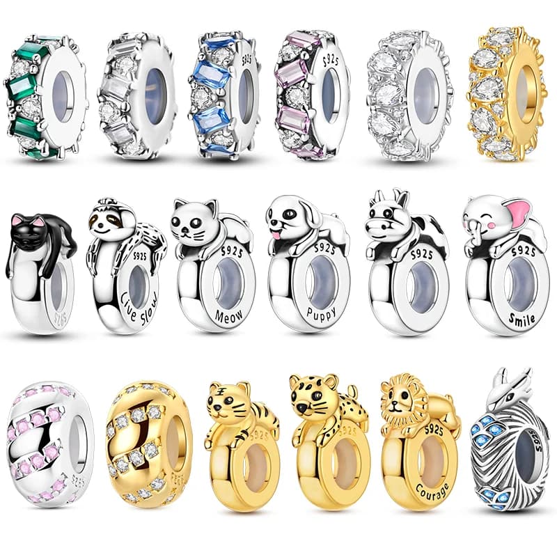 925 Sterling Silver Silicone Spacer Stopper Perline Gatto Elefante Pendenti e Ciondoli Gioielli Misura Originale 925 Braccialetto Per Le Donne FAI DA TE Regalo Del Partito