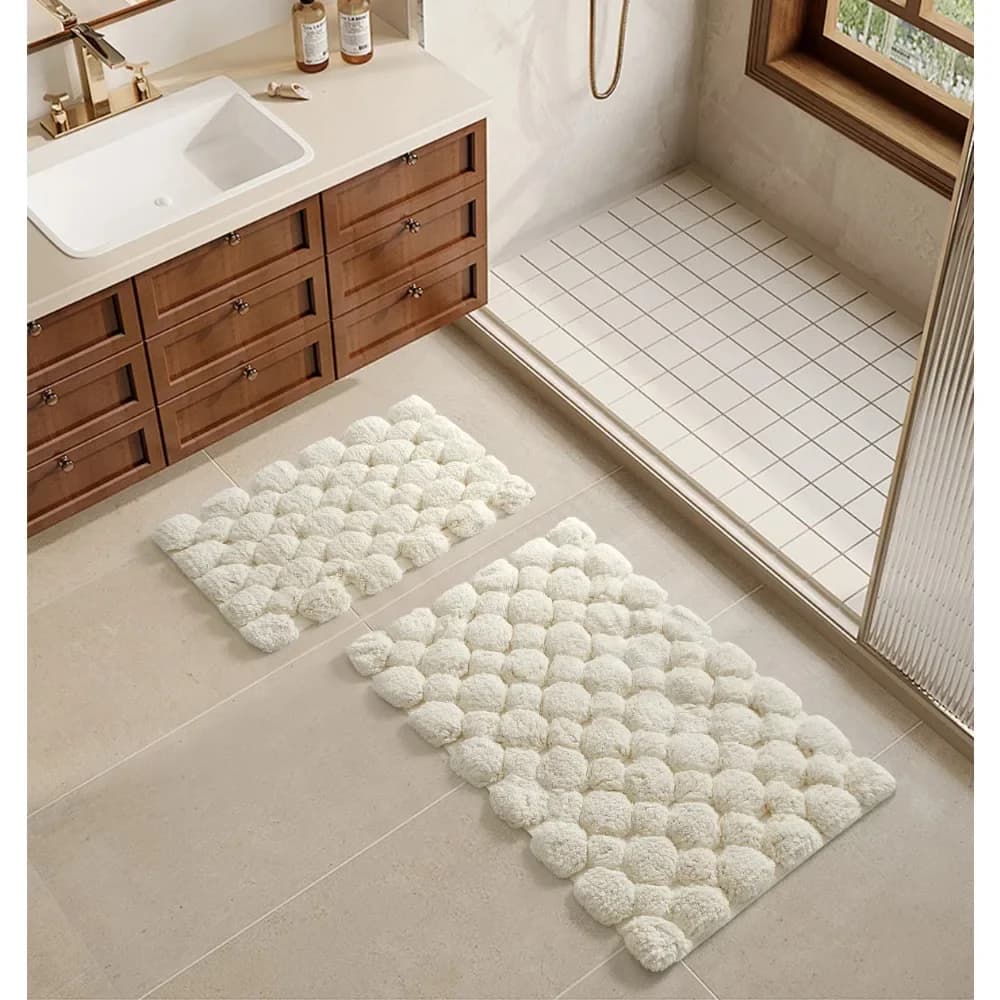 Set tappeto da bagno in cotone avorio da 2 pezzi – Tappetini lavabili in lavatrice 40x60 cm e 50x80 cm per bagno, vasca e doccia