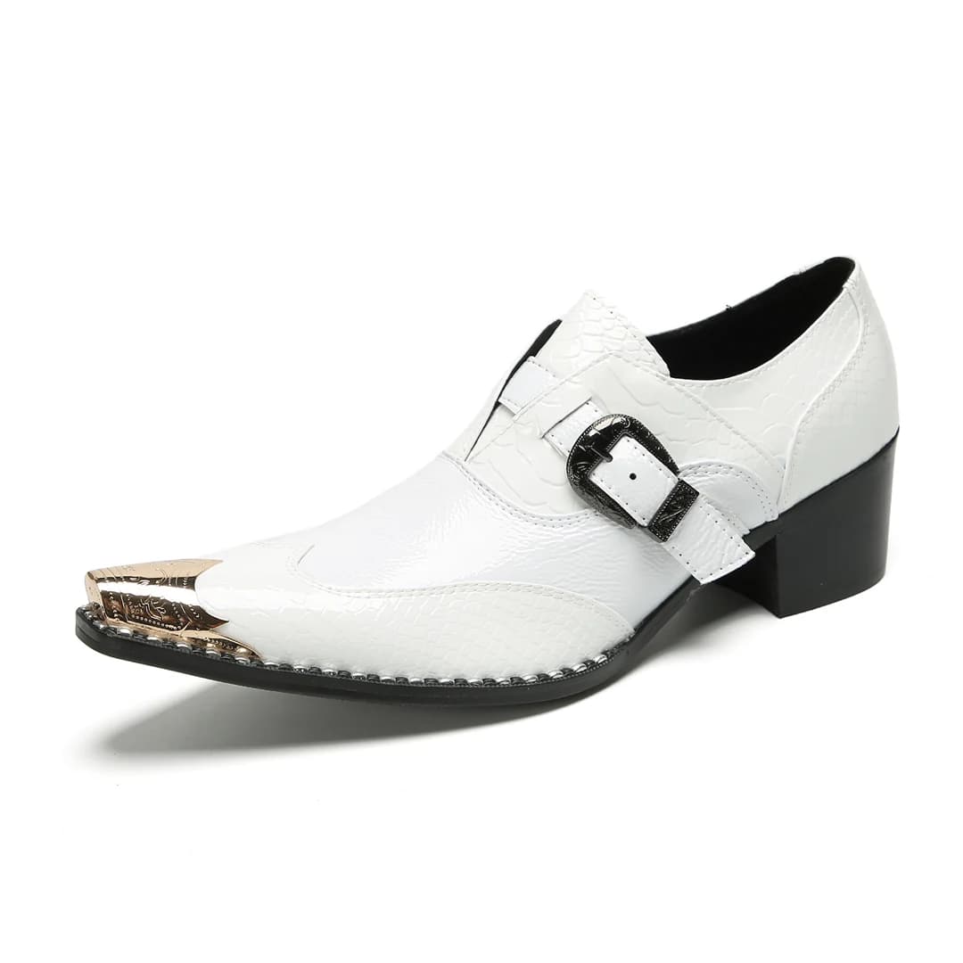 Nuove scarpe mocassini da uomo - Punta a punta bianca in vera pelle con fibbia e rivetti in metallo - Scarpe da ginnastica bianche casual da lavoro