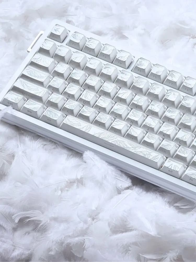 Feather Pattern 97 Keycaps Cherry Profile Light Blue Gold Translucent PBT for 87 Keys TKL 60% 65% 75% Mechanical Keyboard Gaming