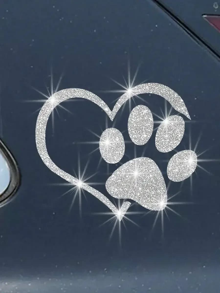 Sparkling Dog Paw Heart Car Sticker For Rear Window Trunk Laptop Luggage Phone Case