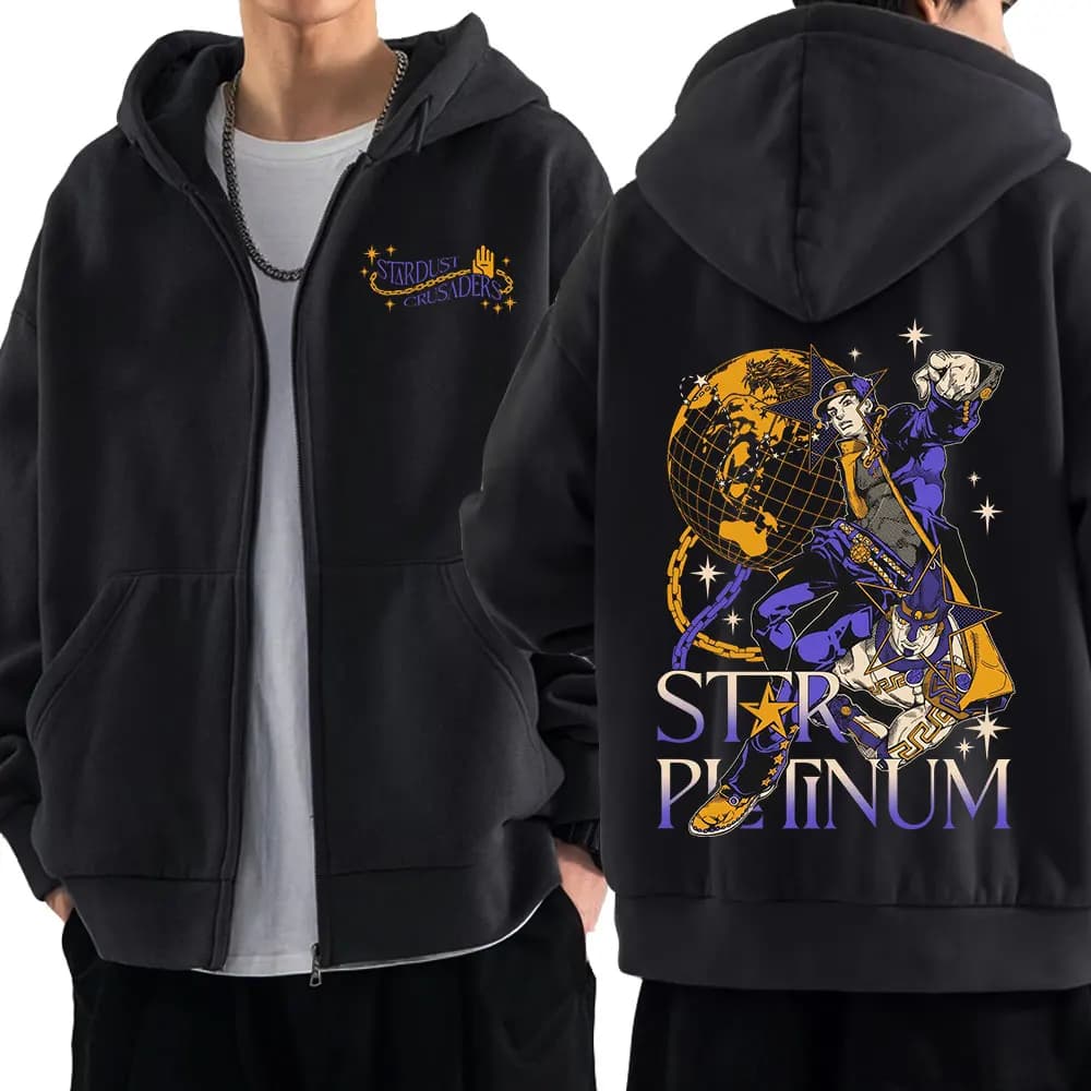 Anime Jojo Bizarre Adventure Felpe con cerniera Kujo Jotaro Manga Zip Up Felpe con cappuccio Uomo Donna Moda Casual Pullover Cappotti