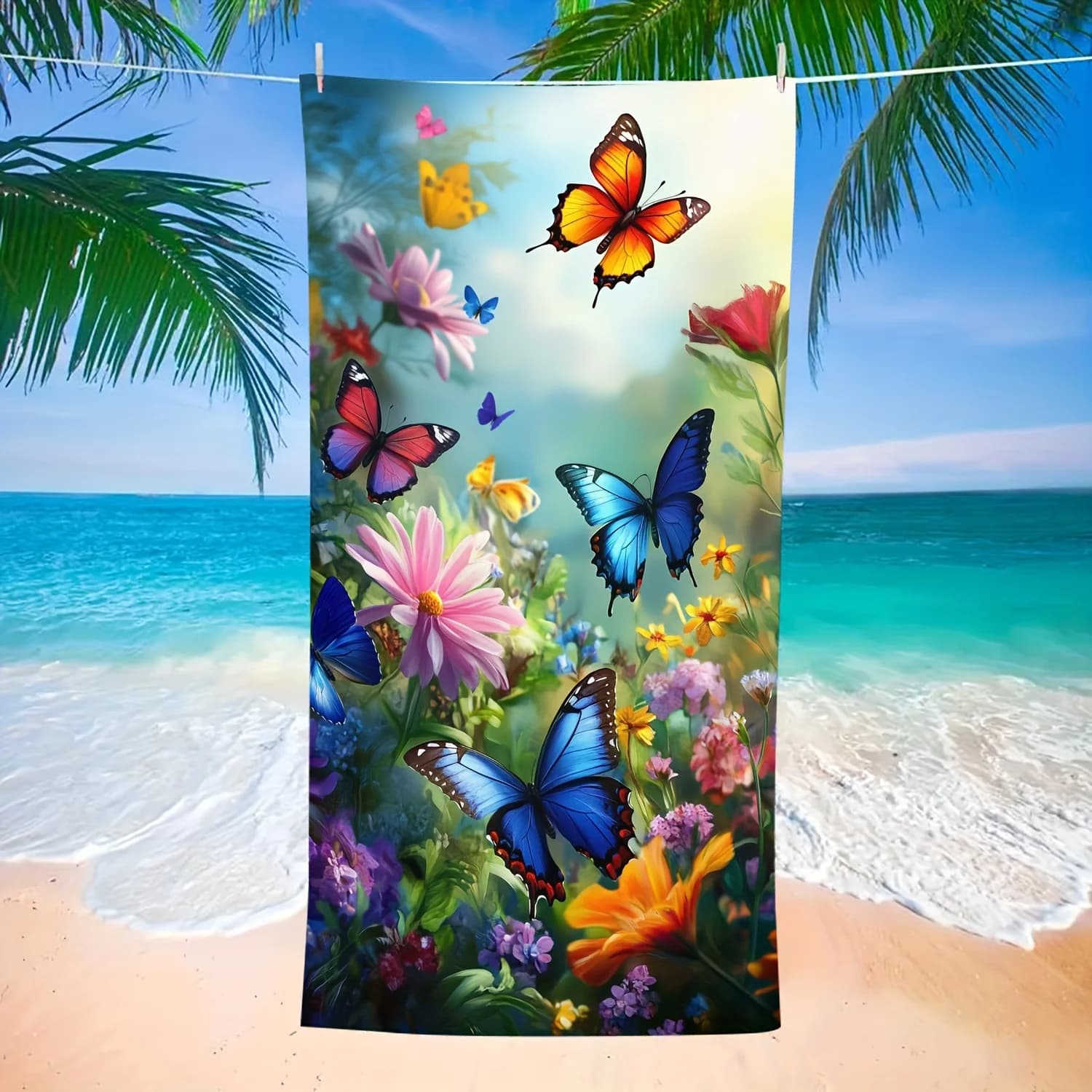 Telo Mare 3D Farfalla 80x160 cm, Stampa Floreale Colorata, Morbido in Microfibra, Asciugatura Rapida, Leggero per Viaggi Estivi
