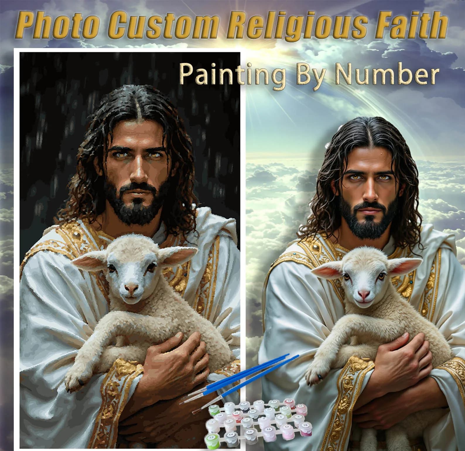 Photo Custom Religious Faith Paint by Numbers Oil Adult14+Beginners,24/36/48C DIY Acryl Cotton Canvas,NoFrame Gift Painting Kits
