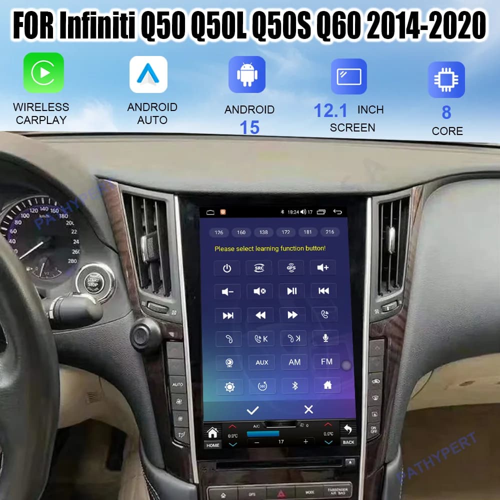Android 15 Per Infiniti Q50 Q50L Q50S Q60 2014-2020 Auto Lettore Multimediale Senza Fili CarPlay Radio Auto Bluetooth Stereo GPS 4G FM