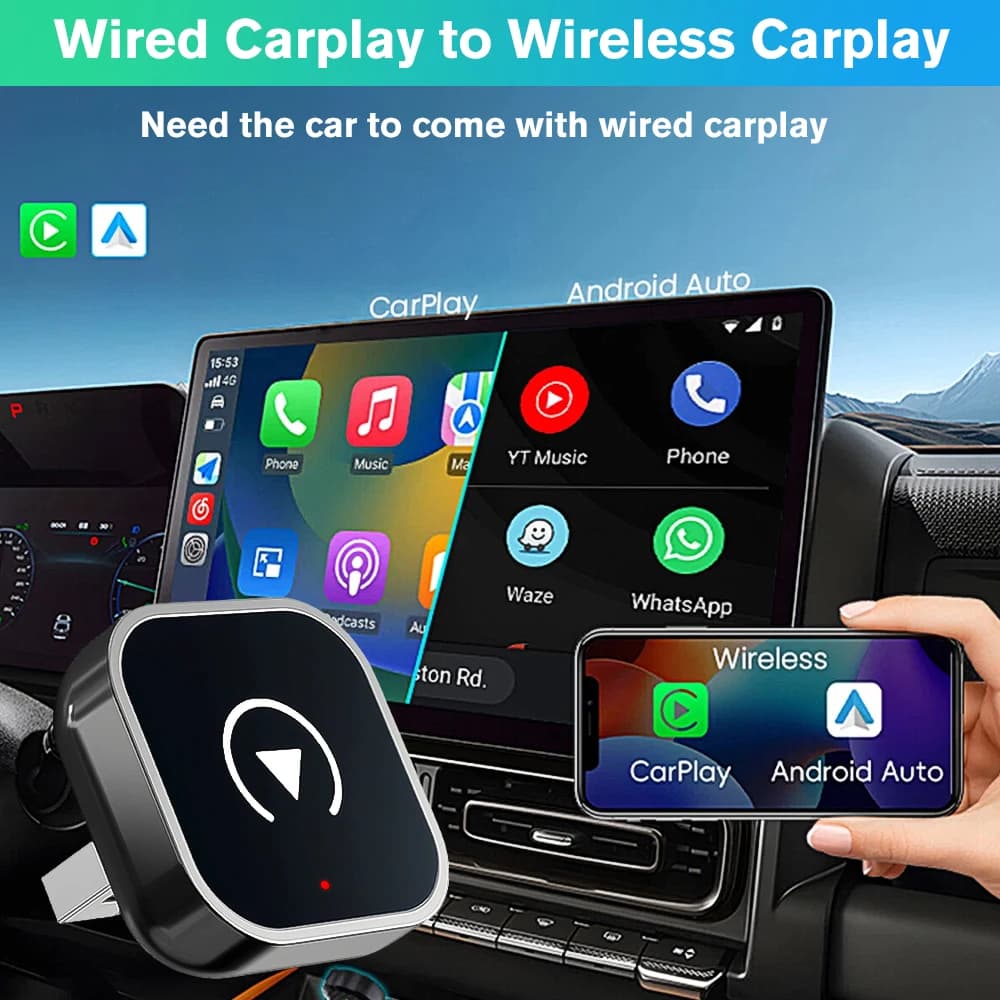 Mini Wireless Adapter Carplay Converts Wired to iPhone Wireless Android Auto Car Stereo Type-C/USB Dongle Smart Plug Play Bluet