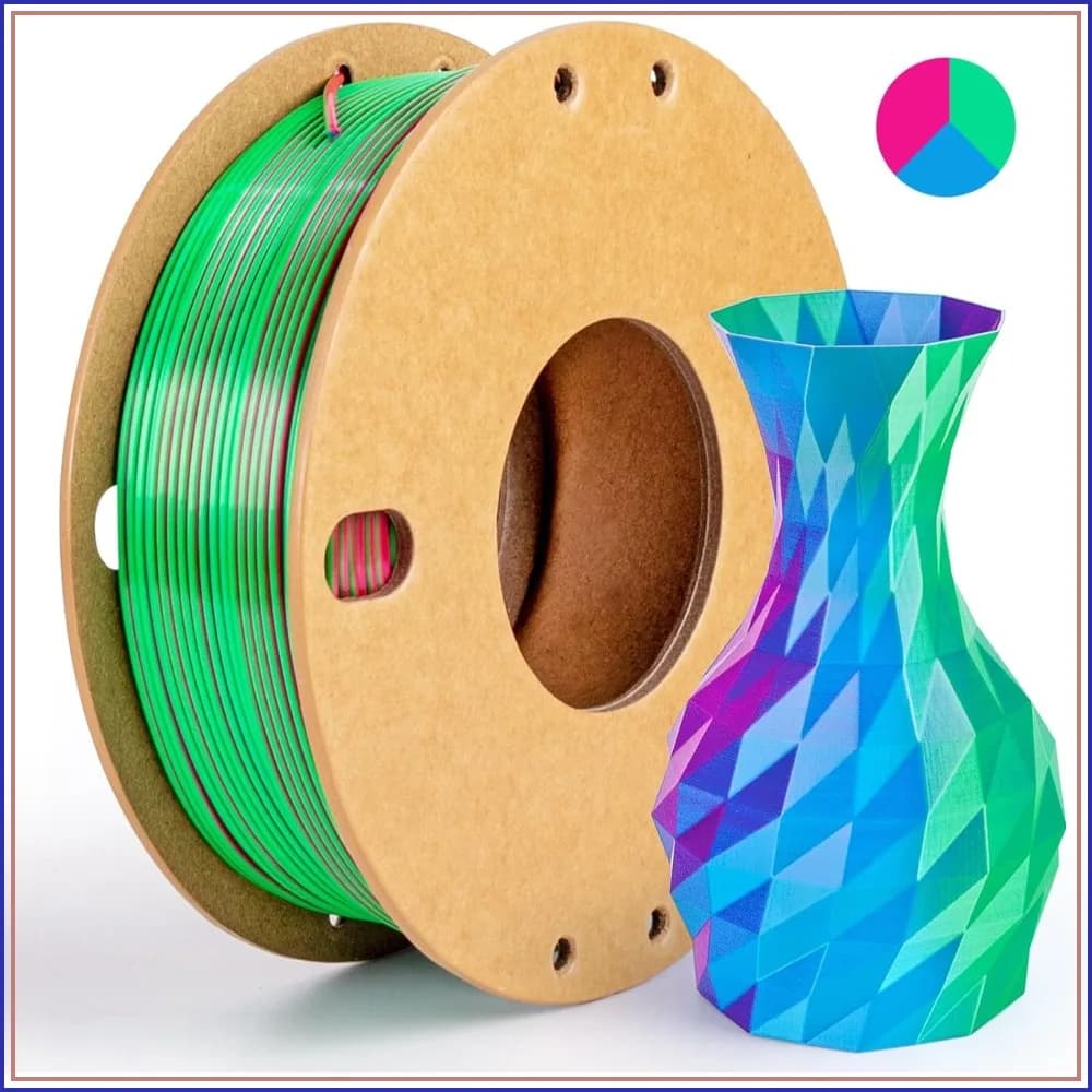 Filamento PLA+ in Seta Tricolore 1.75mm, Bobina da 250g, Rosso Rosa + Azzurro Cielo + Verde