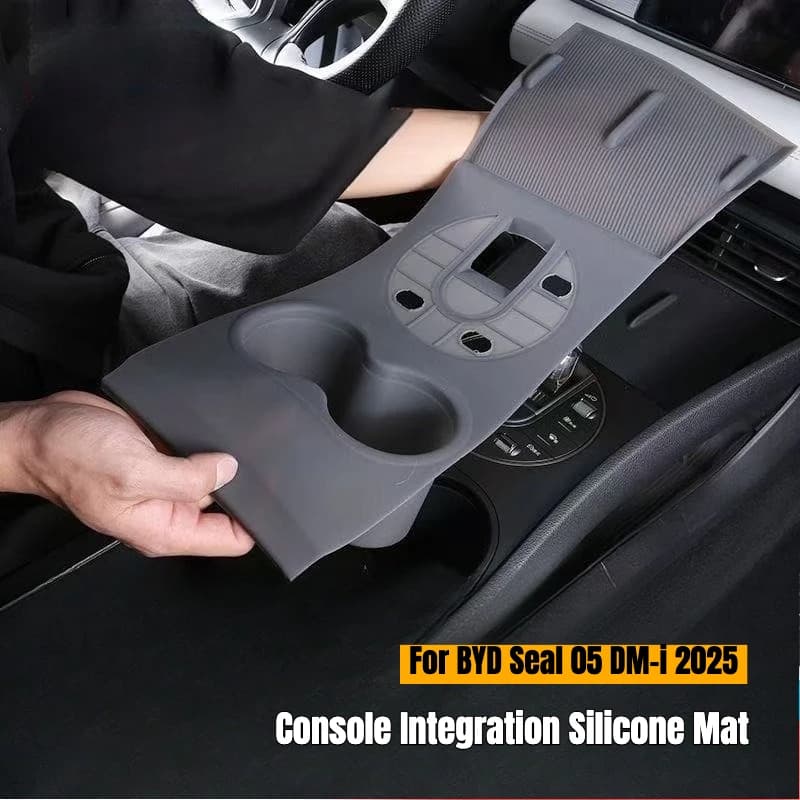 Tappetino in Silicone per Integrazione Console Auto Elettrica BYD Seal 05 DM-i 2025 con Ricarica Wireless, Protezione per Leva del Cambio e Portabicchieri