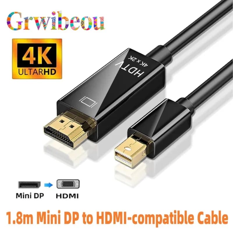 Cavo Adattatore Mini DP a HDMI 4K da 1,8M per MacBook Pro Air, Convertitore da Mini DisplayPort Thunderbolt a HDMI