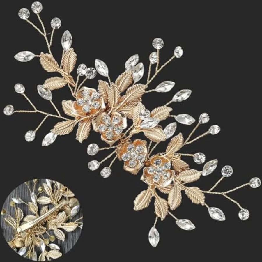 Accessori per Capelli da Sposa, Fermaglio a Becco d'Anatra Dorato con Strass Fatti a Mano, Decorazioni per Capelli da Matrimonio per Donne