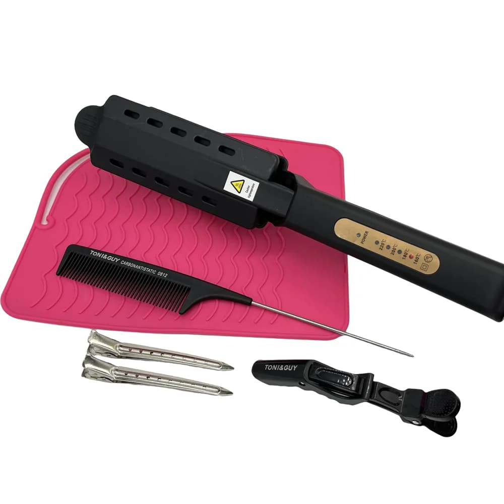 Four-degree black hair plate with temperature adjustment Plate iron ion hair plate with ceramic tormaline for women