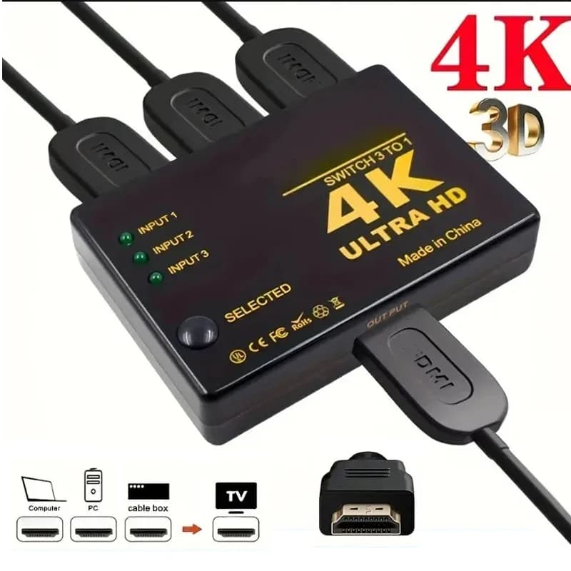 4K HDMI compatible switcher 3 in 1 out HD 1080P Splitter video cable 1x3 hub adapter converter for PS4/3 HDTV PC Box