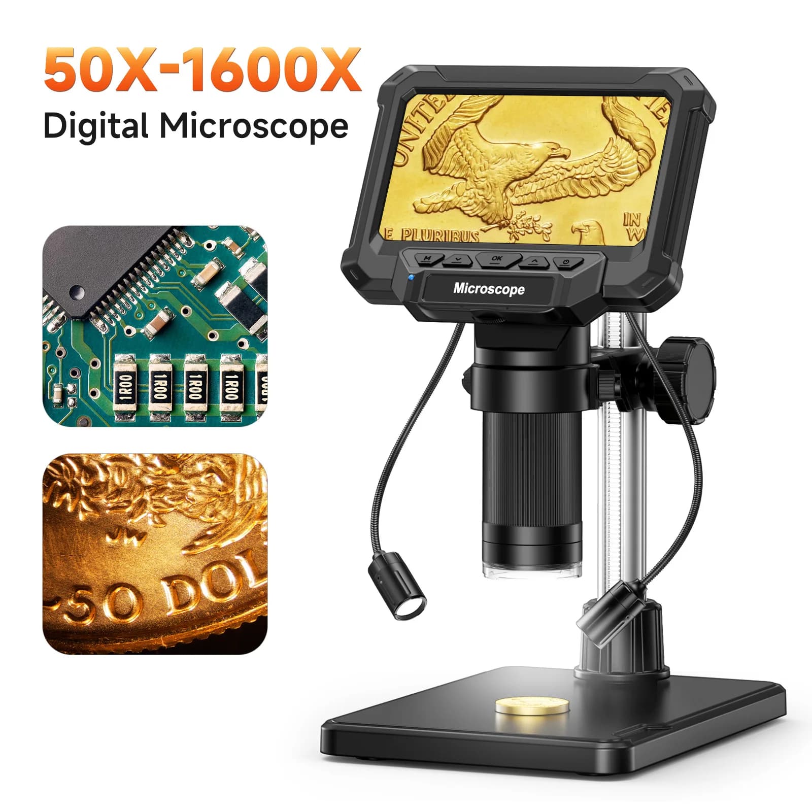Microscopio per monete da 4,3 pollici con luci Microscopio Videol HD 1920P per riparazione PCB, monete, piante Forniture per la raccolta di monete, visualizzazione del PC