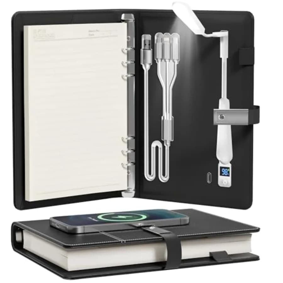 Agenda 2026, Taccuino Personalizzato con Power Bank e Caricatore Wireless da 15W, Taccuino da Viaggio con Luce, Taccuino Ricaricabile
