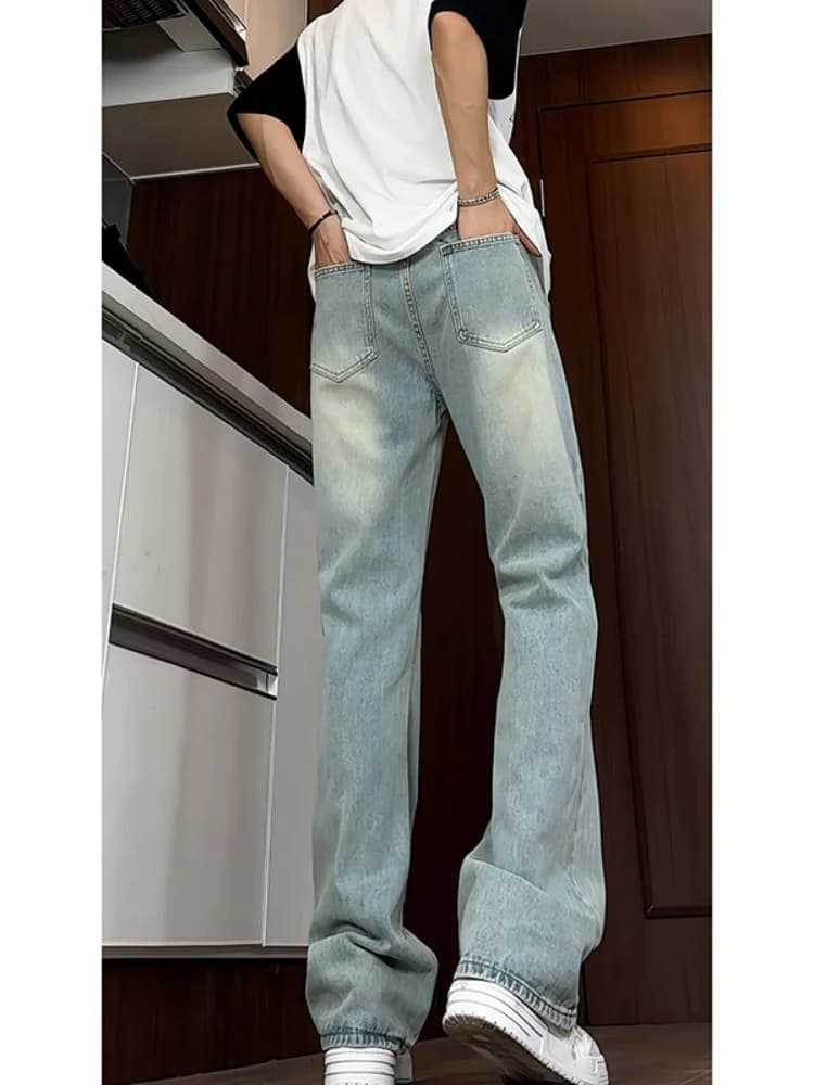 Loose Straight Leg Men's Jeans 2024 New Autumn American High Street Wavy Design Wear Resistant Youth Faion Long Pants
