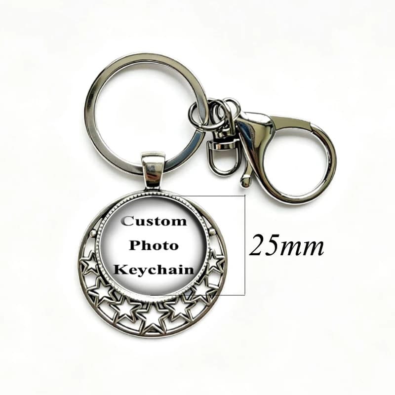 Personalized Photo Custom Pictures 20mm 25mm Glass Cabochon Keychain Bag Car Key Rings Holder Charms P003
