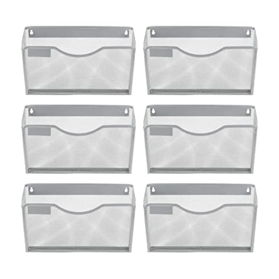 Organizzatore da Parete per Documenti con Pannello Etichettabile, Set da 6 Pezzi, Portadocumenti a Rete da Appendere per Cartelle Formato Letter/A4, Montaggio Verticale a Parete