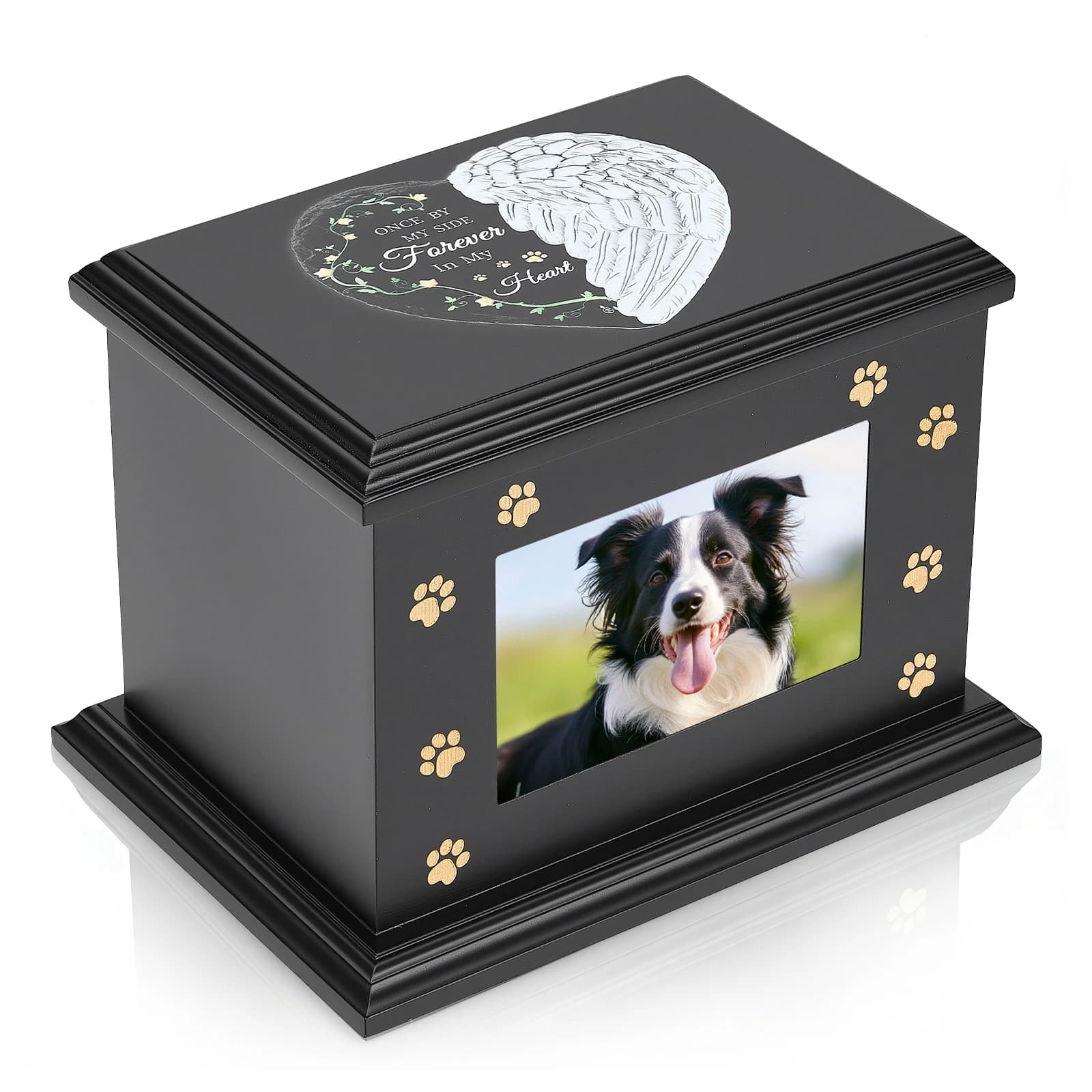 Urne cinerarie in legno per cani con cornice portafoto, scatola ricordo con rivestimento in flanella nera, prodotti per animali domestici