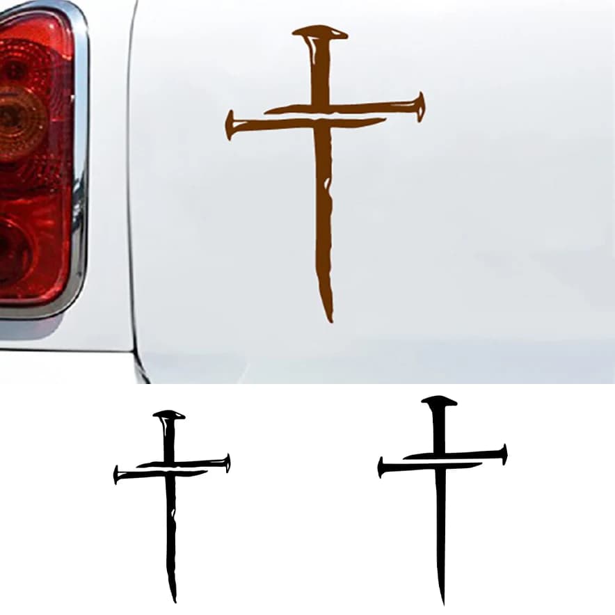 Adesivo in vinile con tre chiodi e croce, per finestrino dell'auto, paraurti, porta, decorazione, adesivi cristiani, telefono portatile, bottiglia d'acqua, tazza