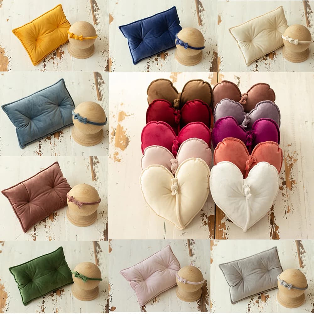 Puntelli per fotografia per bambini cuscino in velluto + fascia per capelli Bowknot per servizi fotografici Set accessori per assistenza al tiro in Studio per neonato