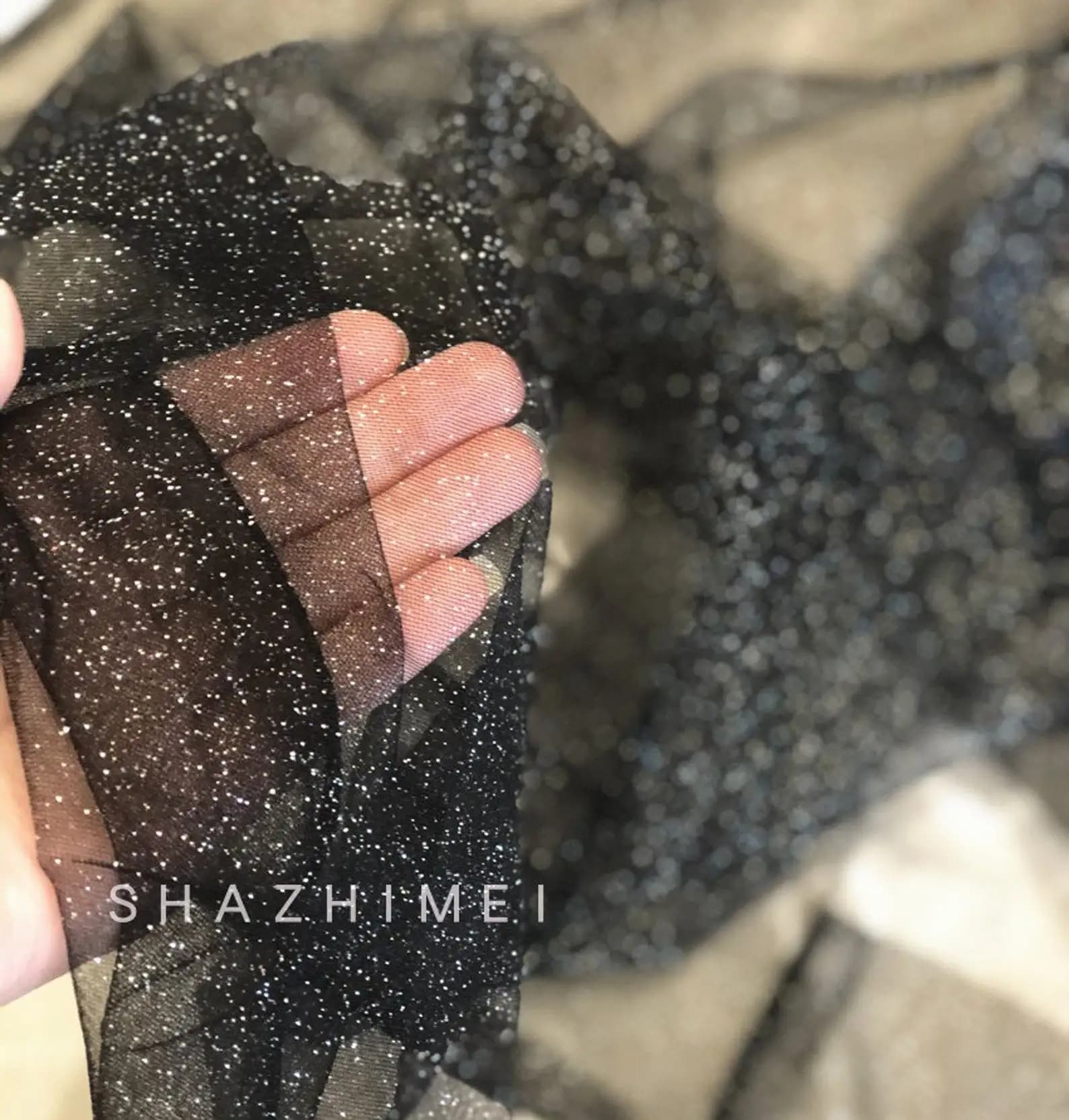 Black Tulle Fabric With Glitters For Bridal Dress, Costume Dress, Sparkle Tulle For Wedding Dress