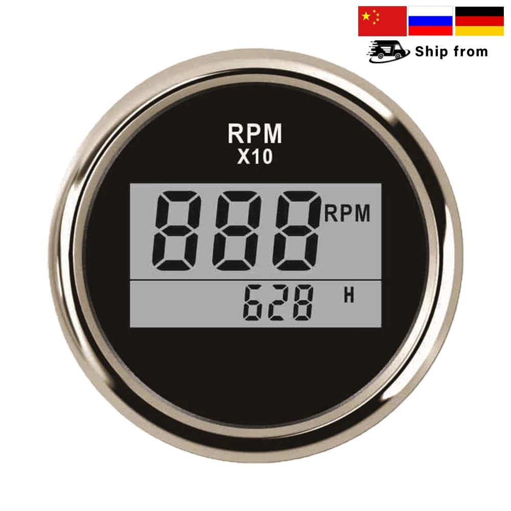 Tachimetro Digitale ELING 52mm (2'') con Contaore 0-9990RPM 12V 24V con Retroilluminazione Rossa per Auto, Nautica, Barche e Trattori