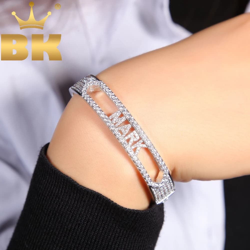 Il re Bling nome personalizzato lettera 26 braccialetto iniziale pavimenta Bling zirconi cubici fai da te lettera mobile braccialetto gioielli Hiphop per regalo