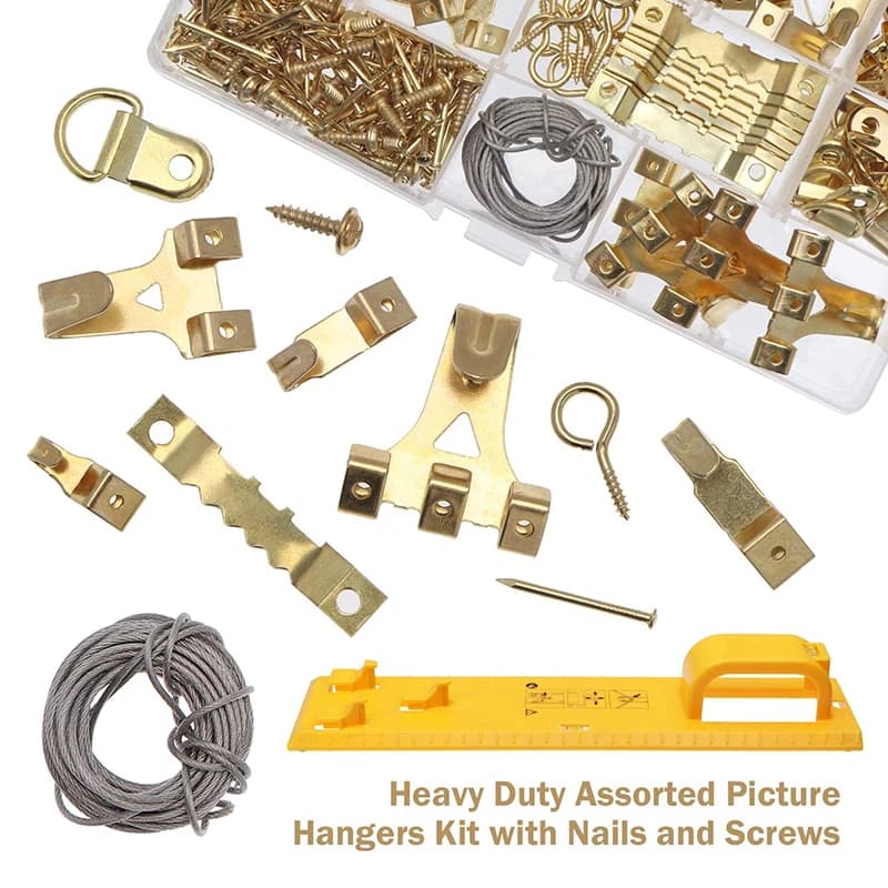 Electrapick 250 Pcs Heavy Duty Picture Hangers Kit da appendere con cornice di livello Include ganci chiodi Hanging Wire D Ring triangolare R