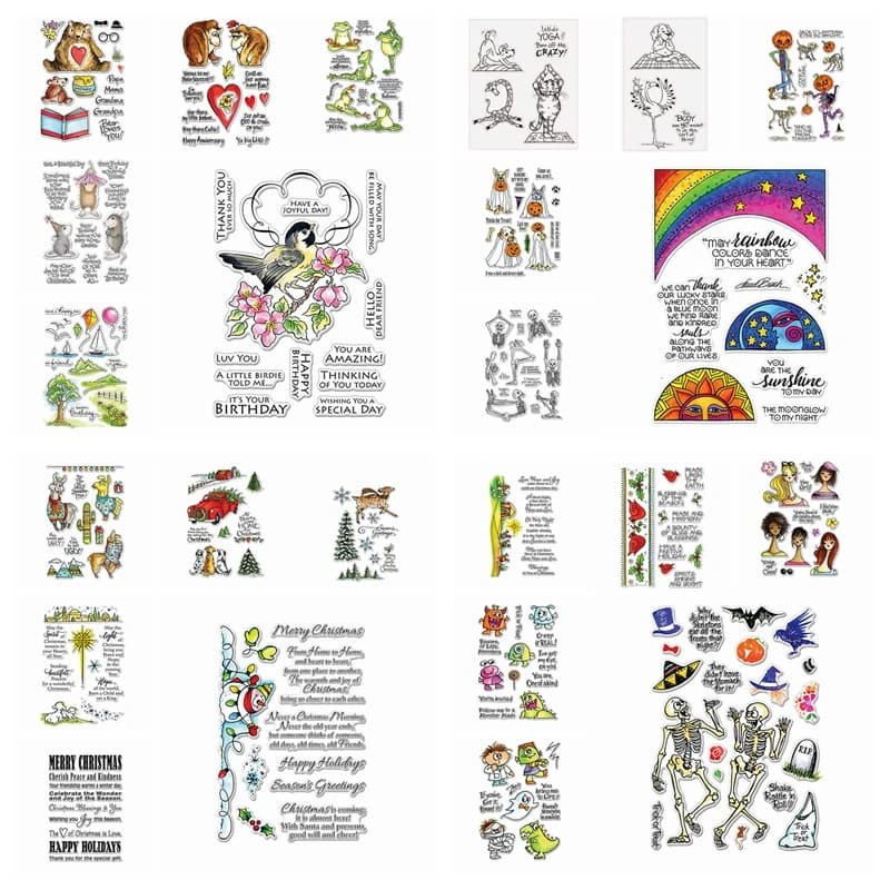 Scheletro Pupazzo di neve Yoga Gatti Natale Auto Stella Sole Ratti Orso Timbro trasparente Scrapbook fai da te per carta Foto Fare artigianato Stencil 2020