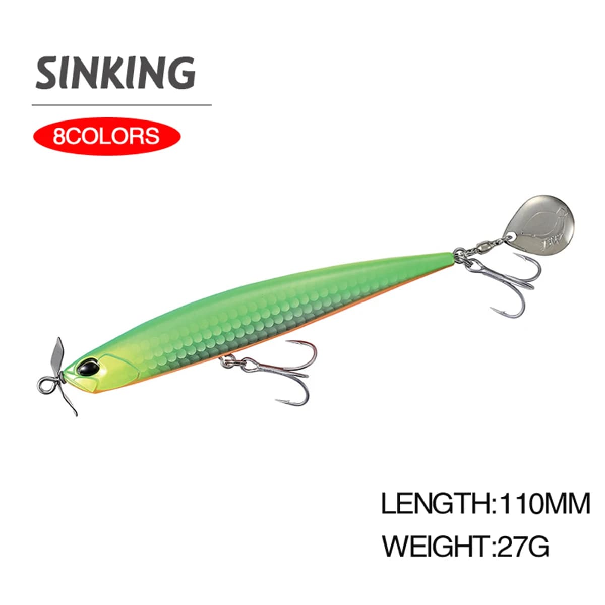11 centimetri 27g Richiamo di Pesca Matita Wobbler Richiamo Affondamento Elica Girevole Jerkbait Swimbait Long Cast Artificiale Esca Dura Bass Bait