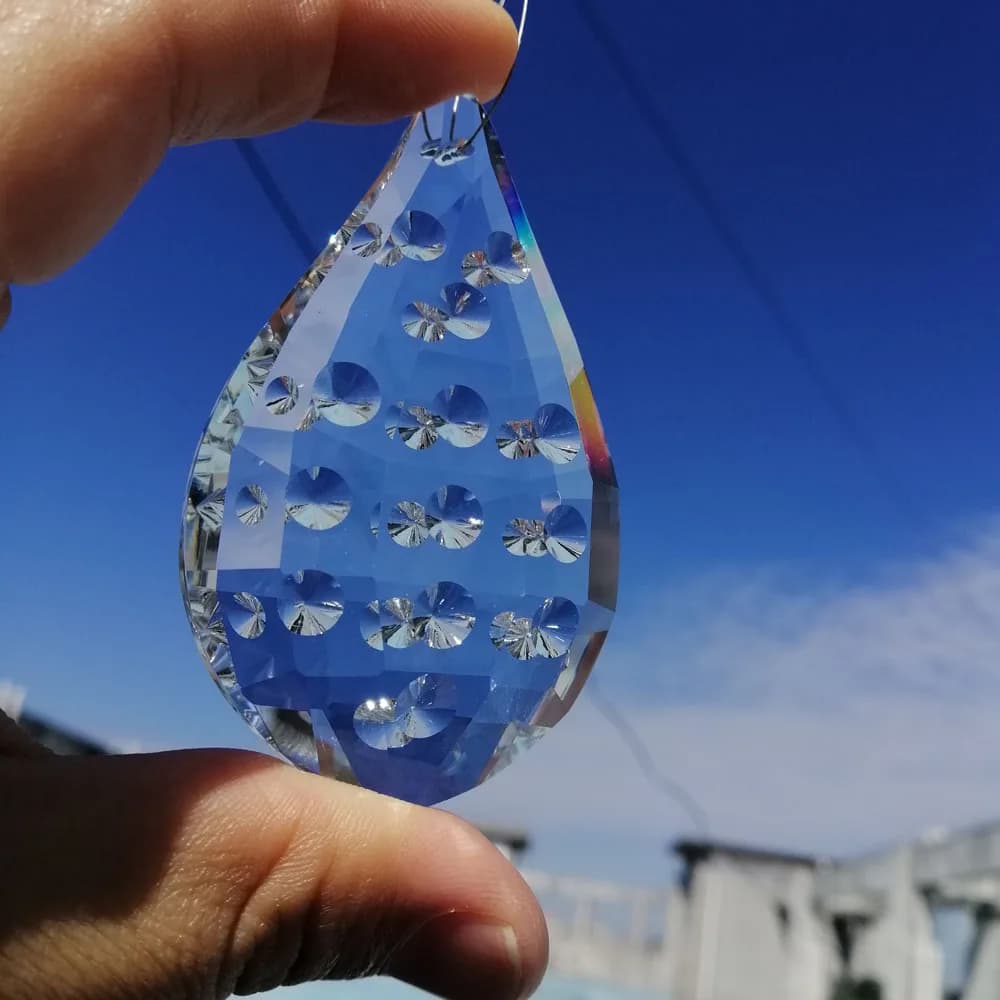Camal 1pcs 72mm Clear Lute Drop w/ Dot Crystal Chandelier Pendant Prism SunCatcher Hanging Ornament Fengshui Lamp Lighting Part
