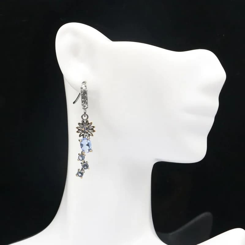 Buy 4 Get 1 Free 42x10mm 3.9g created Violet Tanzanite Pink Kunzite For Women Black Metal Silver plated Earrings