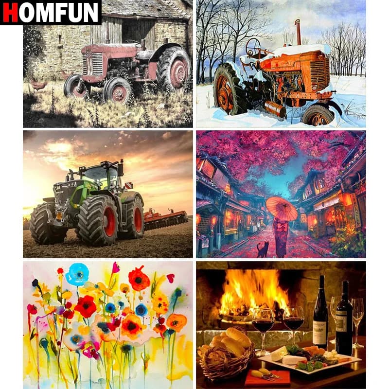 HOMFUN 5D Diy Diamond Painting Cross Stitch "Tractor Flower" Home Decor Full Rhinestones Inlay Diamond Embroidery