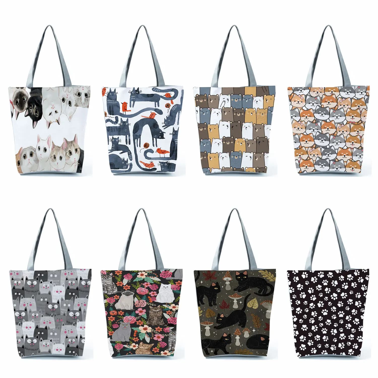 Cute Cartoon Floral Cat Print borsa per la spesa da donna borsa a tracolla Eco Storage borse riutilizzabili portatili pieghevoli per la spesa