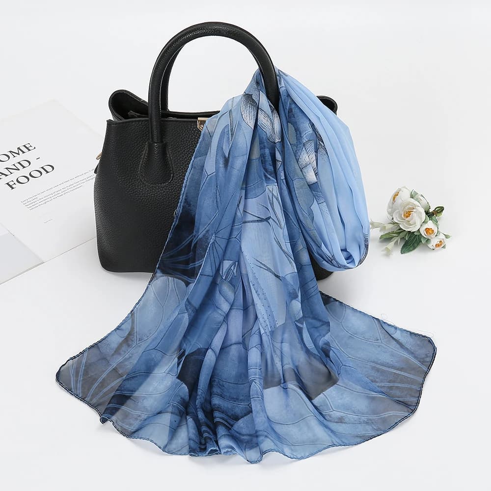 150*50 cm Women's Floral Printed Scarf Chiffon Scarves Beautiful Flower Georgette Hijab Summer Seabed Sunscreen Slim slide
