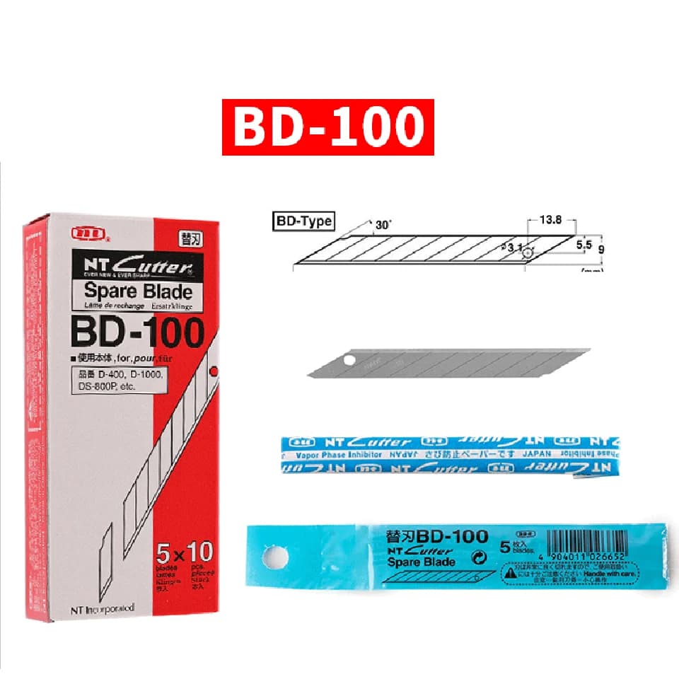 Confezione da 50 lame da taglio giapponesi NT BD-100 - Professional 30 ° Lame di ricambio per utensili da taglio per rivestimento in vinile e tinta automatica da 9 mm