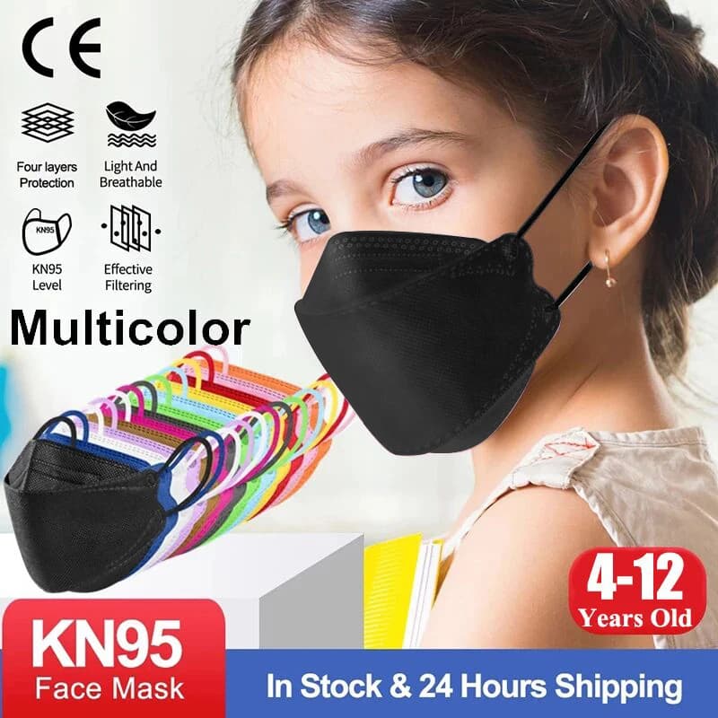 10-200PCS Children KN95 Children's Mask FFP2 Mascarillas 4 Roads Size 6-14 Years Dust Protective Mask Girls Boys Mask niños