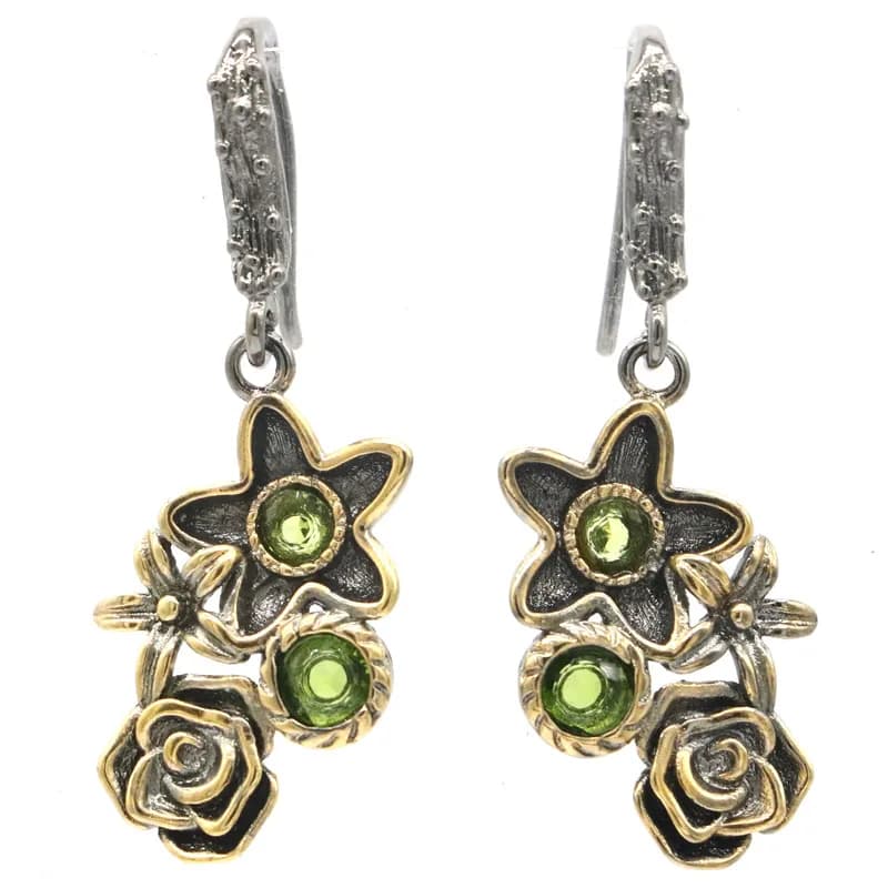 Acquista 4 e ricevi 1 gratis Orecchini in stile neogotico 35x14mm con fiori da 5,5 g in kunzite rosa, peridoto verde, oro nero e placcati in argento