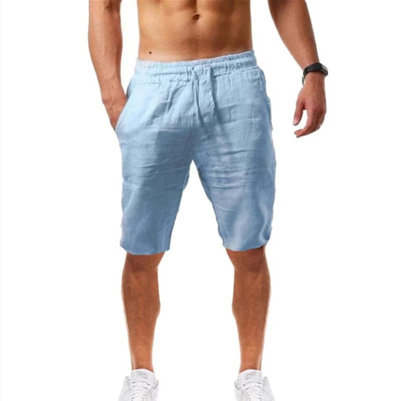Primavera Estate Tasche casual Pantaloni Pantaloncini Bottoni corti da uomo Bodybuilding Pantaloncini da uomo Pantaloncini da corsa in cotone e lino Bermuda