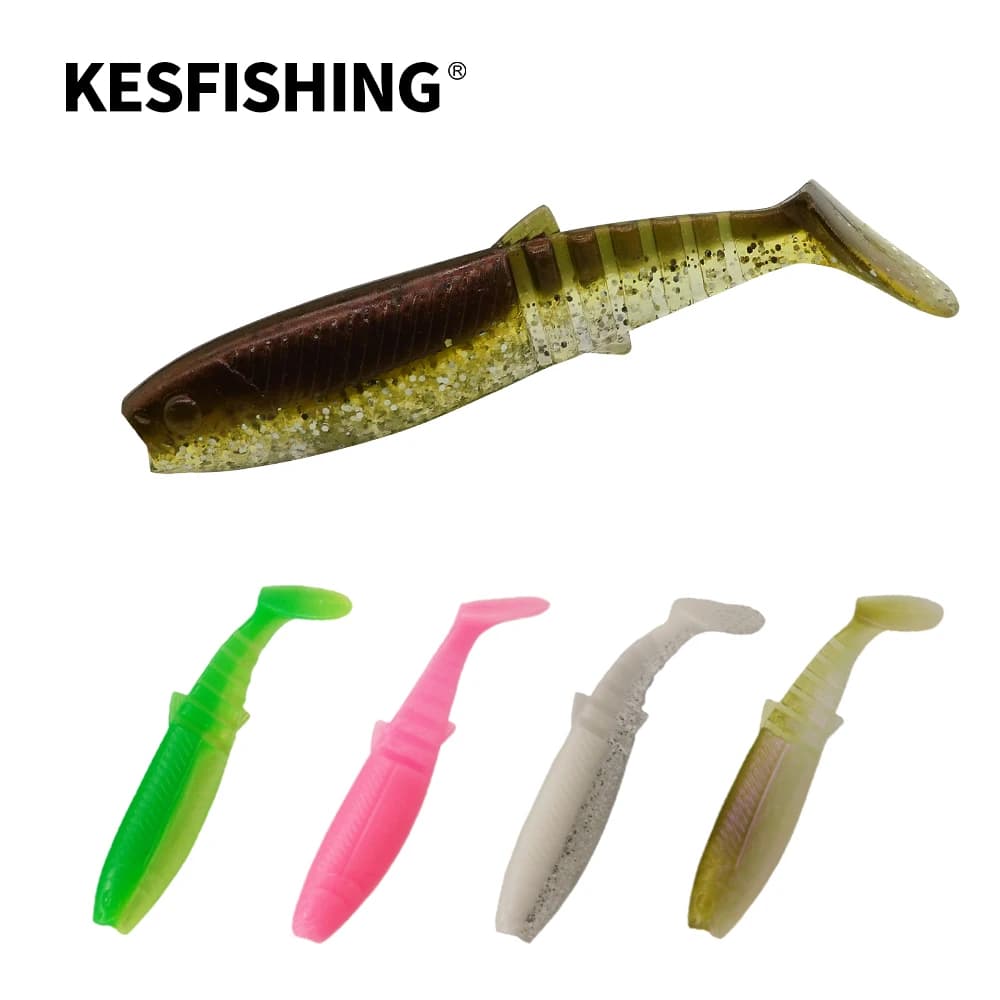 KESFISHING Cannibal 3",4" pollici Bass Pesca Esca morbida in silicone Swimbait Odore di gamberetti Isca Richiamo di pesca artificiale