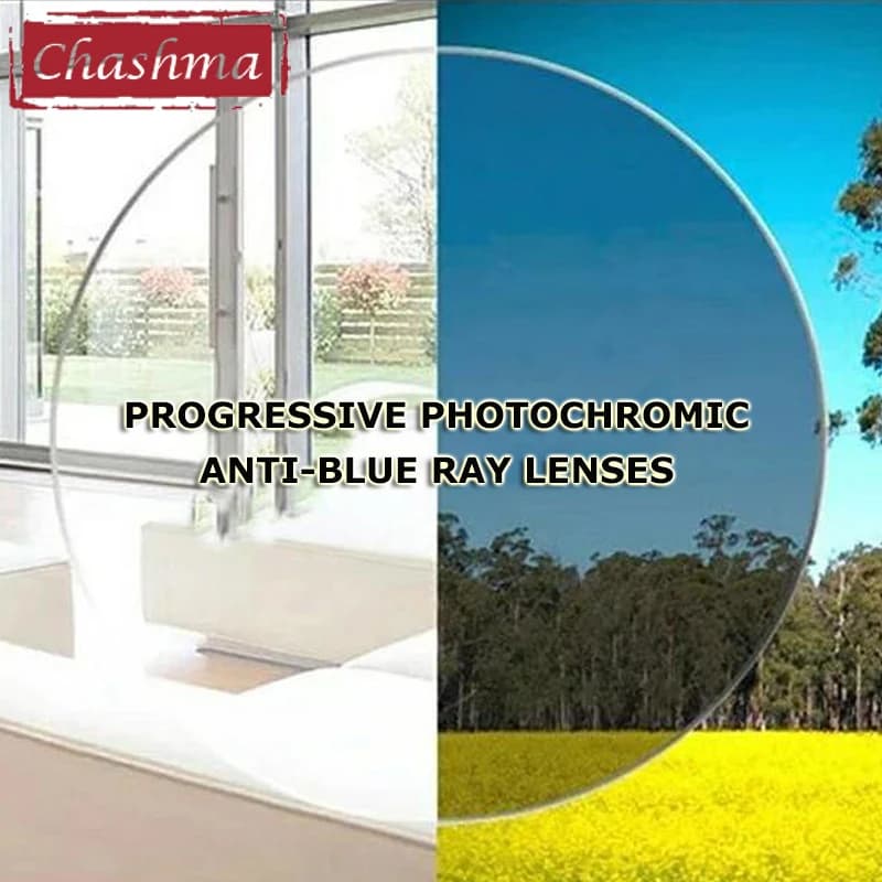 Lenti fotocromatiche progressive digitali anti raggi blu Forma libera Lenti camaleonte a campo ampio Occhiali da sole scuri Chiudi e lontani